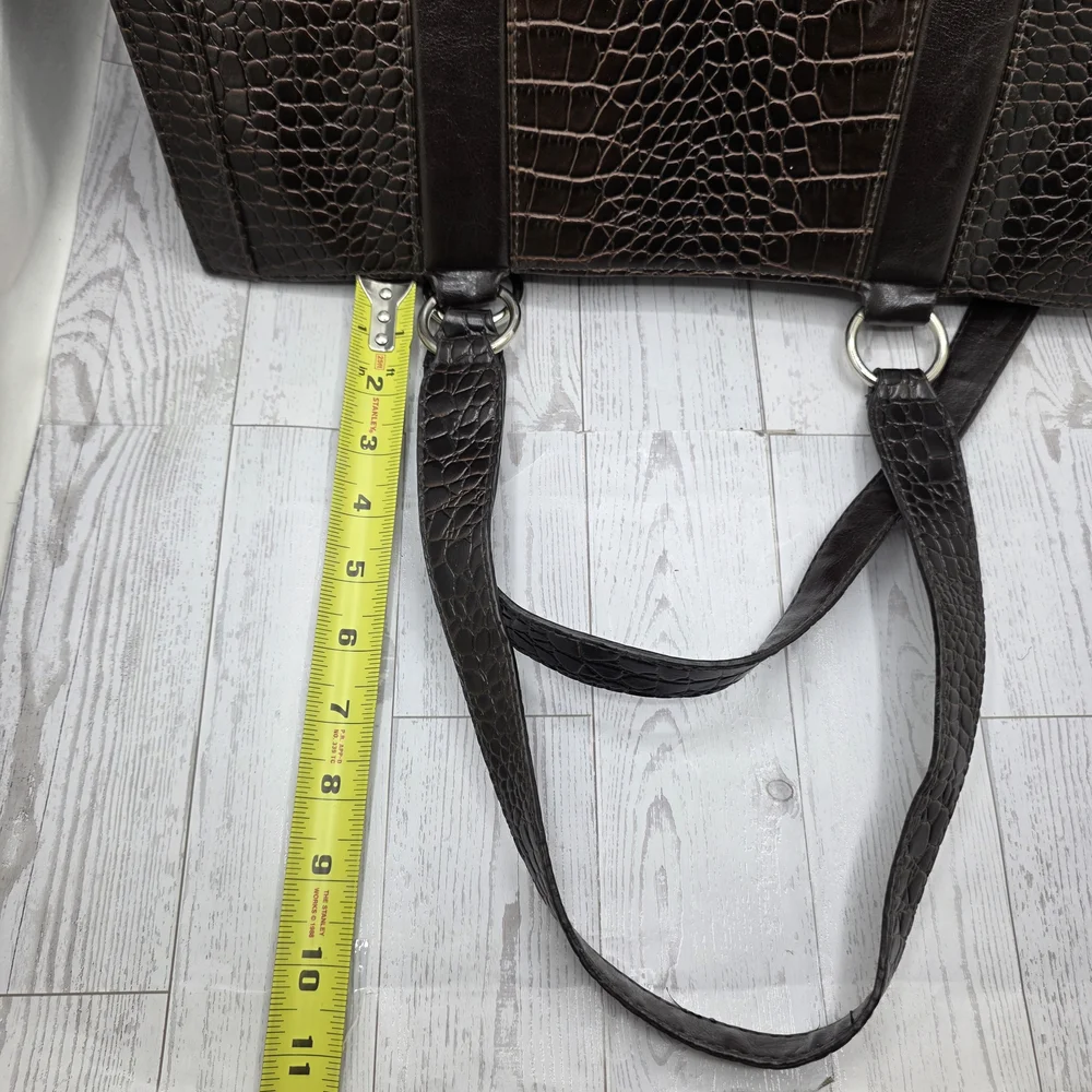 Coldwater Creek Juliana Croco Tote dark brown faux-crocodile exterior‎